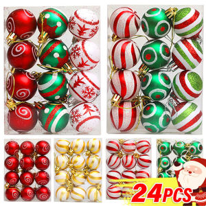 24Pcs Colorful Painted Christmas Ball High Gloss Glitter Plastic Xmas Tree Hanging Pendant Christmas Decoration