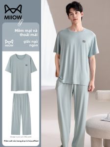 MiiOW | Bộ đồ ngủ nam mùa hè MiiOW Catman Áo thun cổ tròn tay ngắn quần dài thoáng khí rộng rãi thoải mái mặc nhà