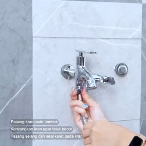 Kran Air Engkol Stainless Steel 1/2 inch Cabang 2 Shower Wastafel Keran Kamar Mandi Tembok Chrome