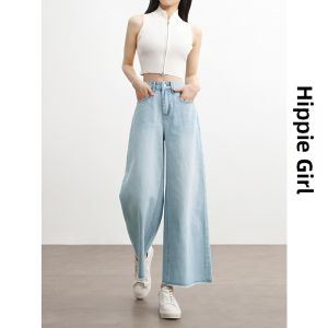 HIPPIE MISS | Hippie Girl Light Blue Flared Trousers Wide Leg Thin High Waist Vintage Jeans