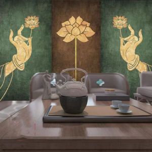 Buddhist Hand Lotus 5D Chinese Style Wall Stickers Study Room Temple Background Paper Home Decorative Waterproof PVC Wall Mural