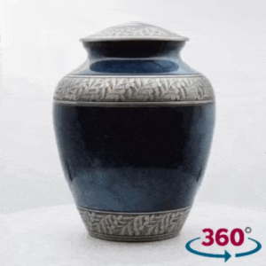 Brass Cremation Urn / Radiant Band Series - Blue (9" x 6.5") FREE Velvet Bag