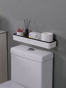 Bathroom Rack Toilet Shelf Non Drill Stick On Toilet Storage Shelf Restroom Shampoo Organizer Wall Mounted Shower Shelf Basket Shelving Kitchen Storage