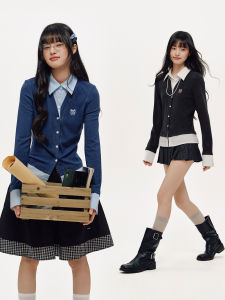 PSO Brand | V-neck Shirt Collar False Two-Piece Knit Cardigan Long Sleeve