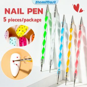 ItemMart Nail Art Dotting Tool Point Drill Nail Pen of Spiral Rod 5 Pcs/Set