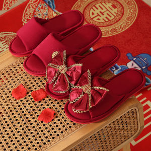 MONLEYTA | Wedding Slippers Couple Style New Bride Groom Summer Lightweight Luxury Wedding Shoes Celebratory Red Pair Newlyweds Gift