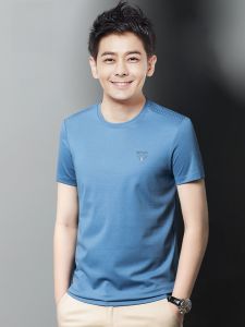 ROMON | Lormen Mens Short Sleeve T-Shirt Summer Thin Fashion Loose Casual Ice Silk Breathable Round Neck Half Sleeve Body Shirt Top