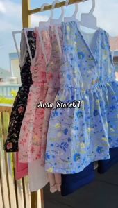 Setelan Anak Perempuan Motif Bunga Model Terbaru Usia 1-6 tahun Bahan Cringkle Kombinasi Scuba