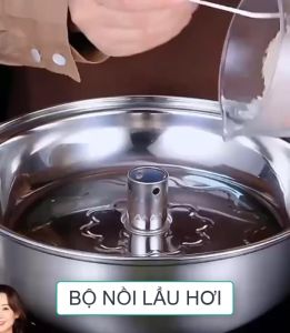 Bộ nồi lẩu hơi nồi hấp đa năng đáy 3 lớp thân bằng inox 304 dùng được cho bếp từ