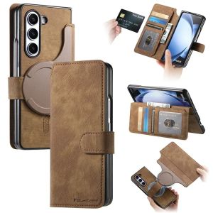 LS | Strong Magnetic 2 In 1 Detachable Flip Card Wallet Leather Phone Case For Magsafe Samsung Galaxy Z Fold 8 Ultra Z Fold 7 6 5 4 3
