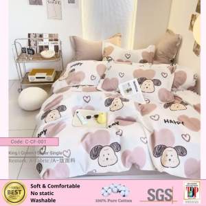 100% Pure Cotton 2200Tc Queen 5in1 With Comforter 纯棉床单+棉被 双人床单 Cadar Corak Getah Keliling Fitted Bedsheet Cotton Bedsheet