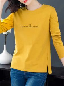 Early Autumn Fashionable Womens Long Sleeve Pure Cotton T-Shirt Loose Fit Versatile Top Commute Style Creative Pattern