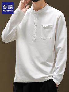 ROMON | Mens Henley Long Sleeve Tee Shirt