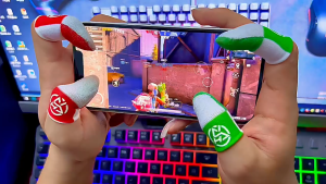 2025 ถุงนิ้ว สายฟ้า สีทูโทน ถุงนิ้วเล่นเกม ผ้าไหม Flydigi ถุงนิ้วช่วยเล่นเกม ถุงนิ้วพับจี ถุงนิ้ว ROV Pubg ถุงนิ้วฟีฟาย