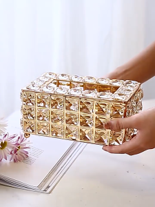 SK-C1290 Tempat Tisu Kristal Elegan Kotak Tisu Gold Hiasan Ruang Tamu Tempat Penyimpanan Kotak Tisu