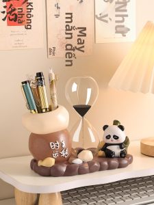 KAQIAO | Cute Panda Creative Hourglass Pen Holder Decorative Desk Item