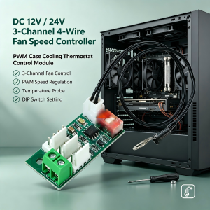 3-Channel 4-wire Fan Speed Controller DC 12V/24V Temperature-Controlled Speed Regulate PWM Chassis Cool DIP Switch Temp Control