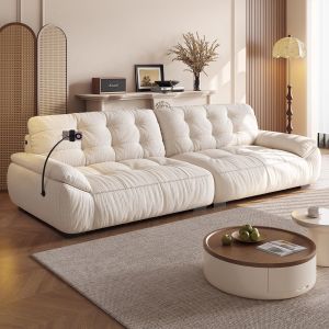 Creamy Retro Cloud Pattern Fabric Sofa Straight Row Living Room New 2025 Size Fit Snail Velvet Sofa Quality Luxury Type