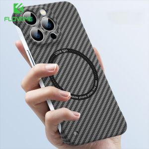 FLOVEME Carbon Fiber Texture Frameless Phone Case For iPhone 14 13 12 11 Pro Plus Max Magnetic Wireless Charging Shockproof PC Back Cover For iPhone 14 13 12 11