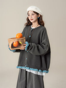 SHANGWEILUO | Bộ Quần Áo Sweater Viền Tai Gỗ và Hoa Thêu Mùa Đông