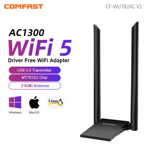 COMFAST 1300Mbps USB3.0 WiFi Adapter MT7612U 2.4G&5GHz Network Card 2*6dBi Antenna Adaptador WiFi 1.2M Cable Kali Linux Windows