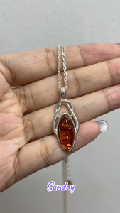 MILLENNE Multifaceted Baltic Amber Delicate Bead Silver Pendant with 925 Sterling Silver (MLP-01)