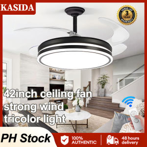 KASIDA 42inch ceiling fan with light modern ceiling fan with led light Invisible ceilings fan LED 3 color dimming 6 Speed ceiling lights with fan and remote ceiling fan heavy duty chandelier with fan for living room bedroom dinning