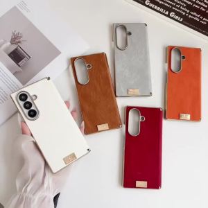 For Galaxy ZFold 8 Ultra Fashion PU Leather Case with Nameplate For Samsung Galaxy Z Fold 8 7 6 5 Anti Fingerprint Protect Cover