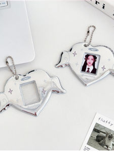 Creative Silver Heart Wings ID Photo Sleeve Small Card Holder Accessory