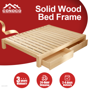 CONOCO Solid Wood Bed Frame No Headboard Wooden Single Bed frame / Katil / Drawer
