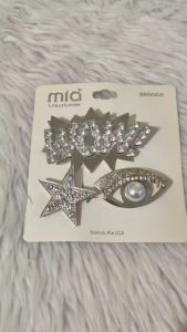 MIA Collection Silver Rhinestone Brooch Set - Star Eye & WOW! Design