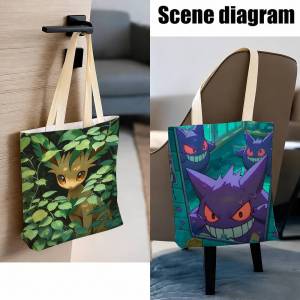 Bandai | Pokemon Meowth Storage Bags Tote Bag Travel Summer Beach Shoulder Bag Reusable Grocery Shopping Bag Anime Artwork
