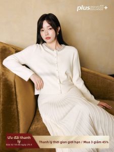 Grandma Style Hand-sewn Bead Neck Knitted Cardigan and Skirt Set