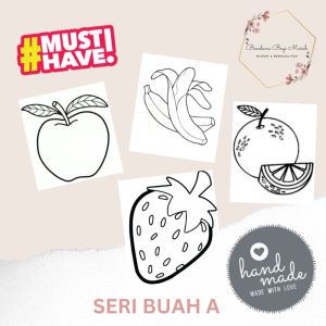 4 LEMBAR Worksheet Mewarnai Anak Kertas Gambar Sketsa Mewarnai Anak PAUD TK SD Kertas A4 Buah