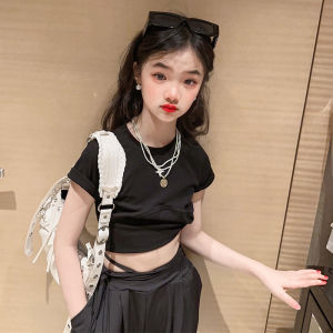 T-Shirts for Kids Girls 7-16Years Old Croptop Summer Wear Tops Tee T-shirts Short Sleeves Korean Style New Cute Tops  Fashion Casual Cotton