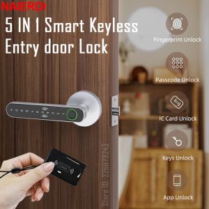 NAIERDI Fingerprint Door Lock with Handle Smart Lock Bluetooth Keyless Password Entry Door Lock with Tuya APP Digital Lock
