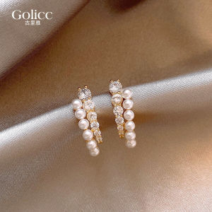 Elegant Double Layer Pearl Zirconia Ear Studs Womens Fashion Jewelry Classic Earring Design Colorful Alloy Non-Tarnishable