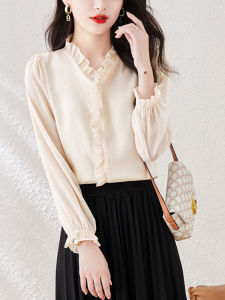 High-end Autumn Wooden Ear Sleeve Blouse