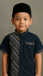 Aquae Store - Kemeja Hem Kerah Koko Warna BiruUntuk Anak dengan Aneka Motif Batik