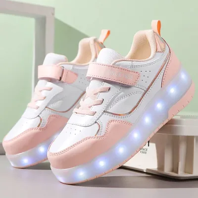 Giày Trượt Patin LED Màu Hồng Dành Cho Trẻ Em Giày Thể Thao Có Bánh Xe Thời Trang Phát Sáng Hai Bánh Cho Bé Trai Và Bé Gái