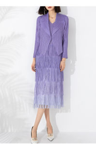 Nova quality⭐One person one pleat ⭐ Plus-size gradient Color Miyake pleat Autumn/Winter womens fashion suit with fringe dress and small suit jacket