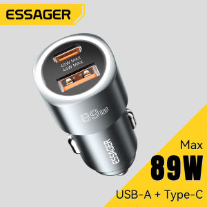 Essager 89W USB A Type C Super Flash Charge Car Charger Type-C LED Display Quick Charge USBA Lamp Display Fast Charging PD45W For iPhone 15pro Huawei Mate 60 Samsung Type C PD3.0 QC3.0/4.0  Mobile Phone SUV LED Display A+C Car Chargers
