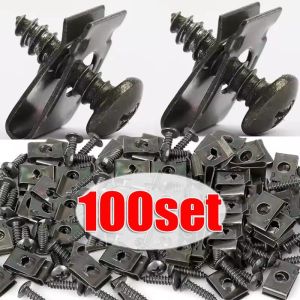 100pcs Car Metal Screw Fastener U-Type Clip / Anti-rust Clamp Fastener Bumper Fender Trim Panel Fastener Board Clip Accessories / Grommet Screw Clips Gasket
