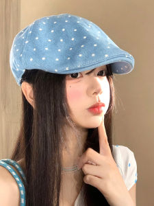 BAOYINFEI | Polka Dot Denim Beret Hat for Large Head