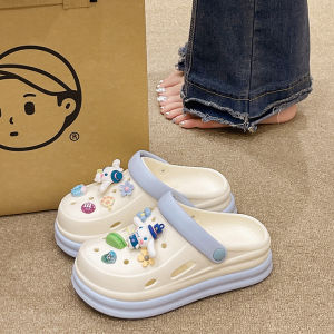 Womens Thick Bottom  Summer New Cute Big Ear Dog Anti-slip Outdoor Beach Head Cover Sandals High Heel Hollow out Roman Style EVA Slippers