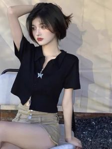 Áo Thun Tay Ngắn Màu Đen Cỡ Lớn Mùa Hè Mới Thiết Kế Khóa Kéo Ôm Vừa Vặn Phong Cách Hàn Quốc Thường Ngày Thời Trang Công Sở