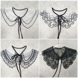 General Womens Double-Layered Fake Collar Laced Bowknot Babydoll Collar Shawl