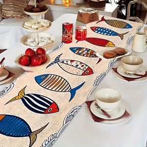 【Ocean Fun】Fish Print Table Runner Practical & Stain-Resistant Daily Dining Table Decor