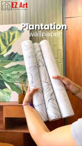 EZ Art Wallpaper 10M*45CM Plantation leaves black & white Design PVC Self adhesive Waterproof Textured Accent Wallpaper decor decoration paper design for closet cabinet door wall and furniture