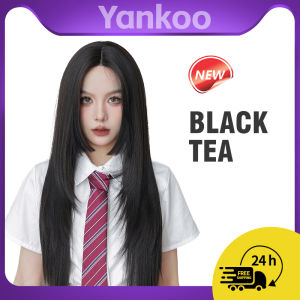 วิกส่วนหน้าลูกไม้ยาวตรงยาว72ซม. ตัดเจ้าหญิงชาดำน้ำตาลชาโพลีเอสเตอร์คุณภาพสูง